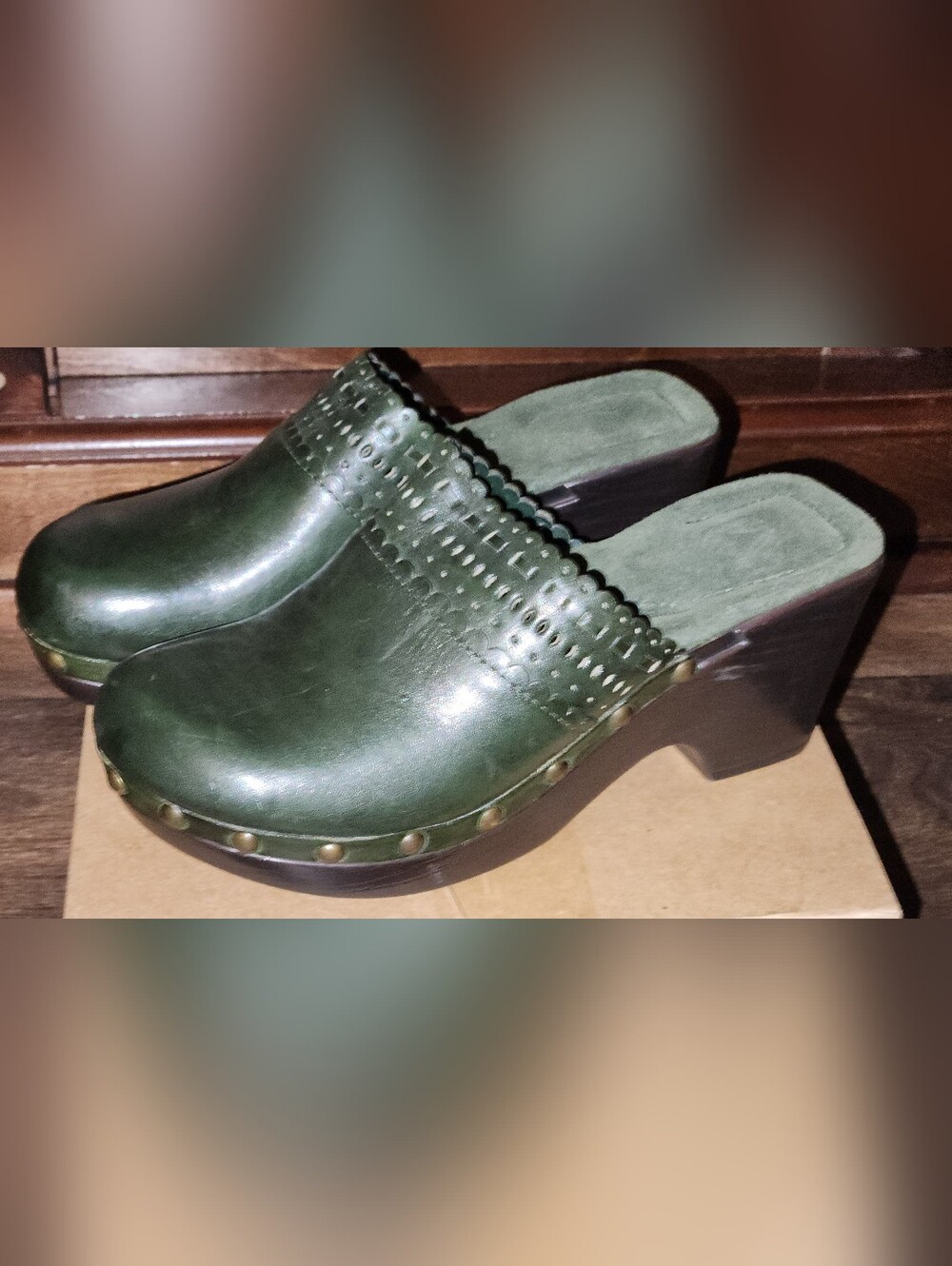 NWOB White Moutain Tanya Dark Green Leather Slip-On Clog for Women Size 6M
